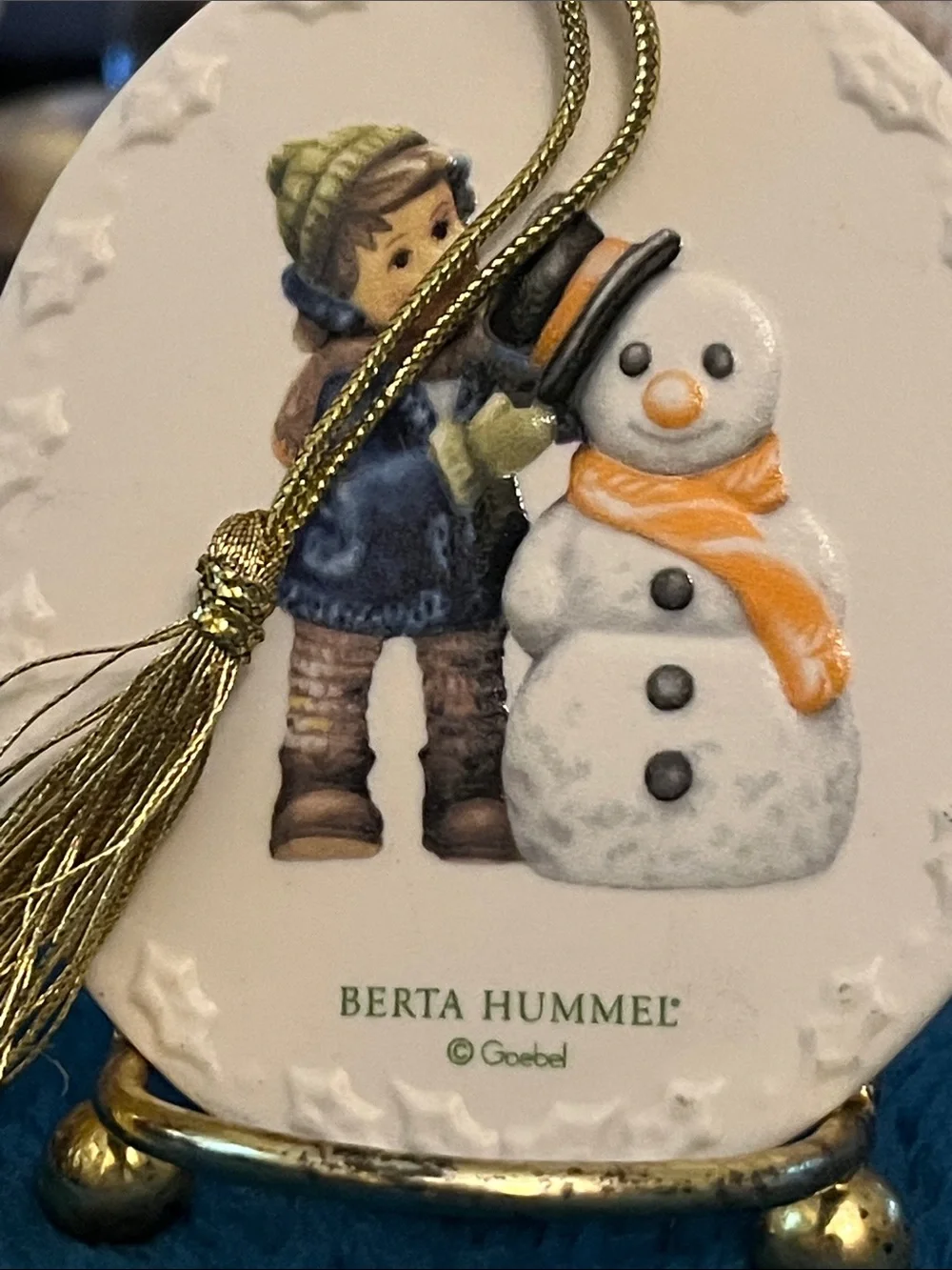 Berta Hummel White Ceramic Snowman Ornament with Orange Scarf 2002 023